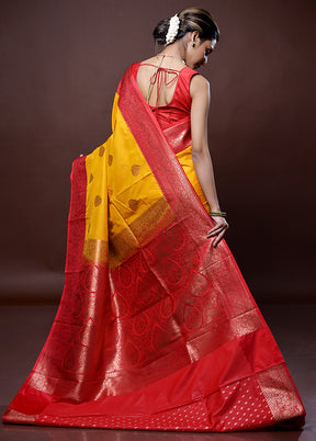 Yellow Katan Silk Saree Without Blouse Piece - Indian Silk House Agencies