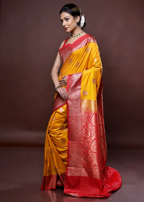 Yellow Katan Silk Saree Without Blouse Piece - Indian Silk House Agencies