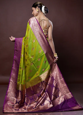 Green Katan Silk Saree Without Blouse Piece - Indian Silk House Agencies