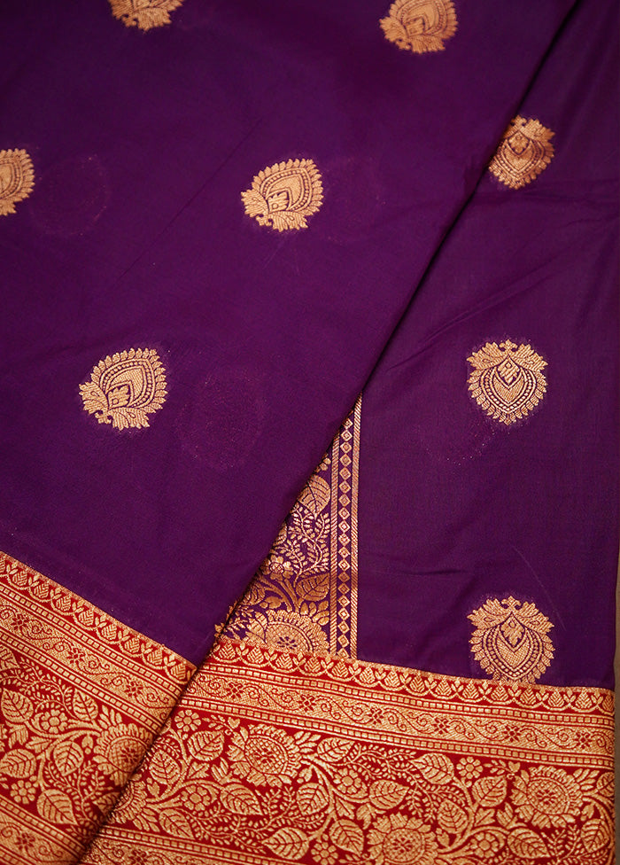 Purple Katan Silk Saree Without Blouse Piece - Indian Silk House Agencies