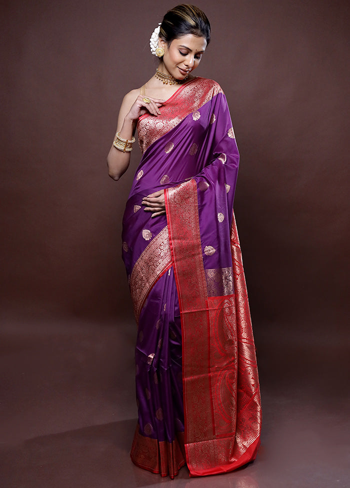 Purple Katan Silk Saree Without Blouse Piece - Indian Silk House Agencies