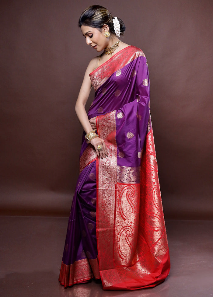 Purple Katan Silk Saree Without Blouse Piece - Indian Silk House Agencies