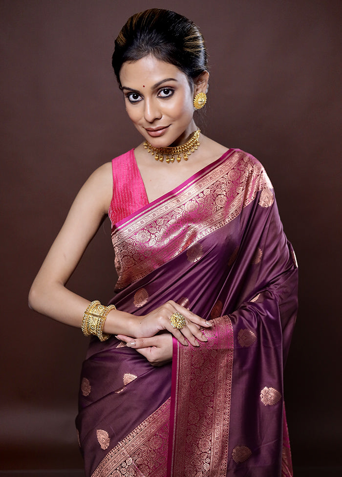Purple Katan Silk Saree Without Blouse Piece