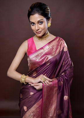 Purple Katan Silk Saree Without Blouse Piece - Indian Silk House Agencies