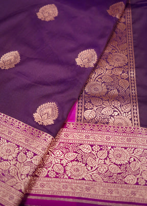 Purple Katan Silk Saree Without Blouse Piece - Indian Silk House Agencies