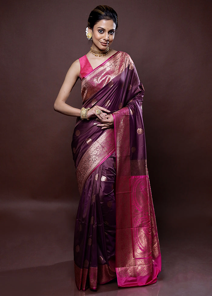 Purple Katan Silk Saree Without Blouse Piece - Indian Silk House Agencies