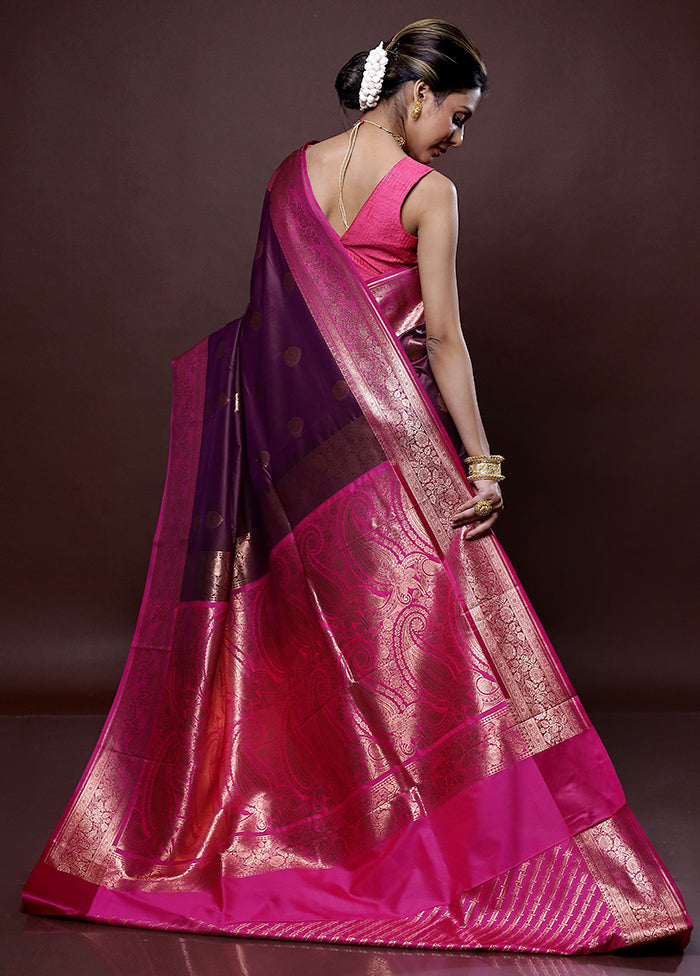 Purple Katan Silk Saree Without Blouse Piece - Indian Silk House Agencies