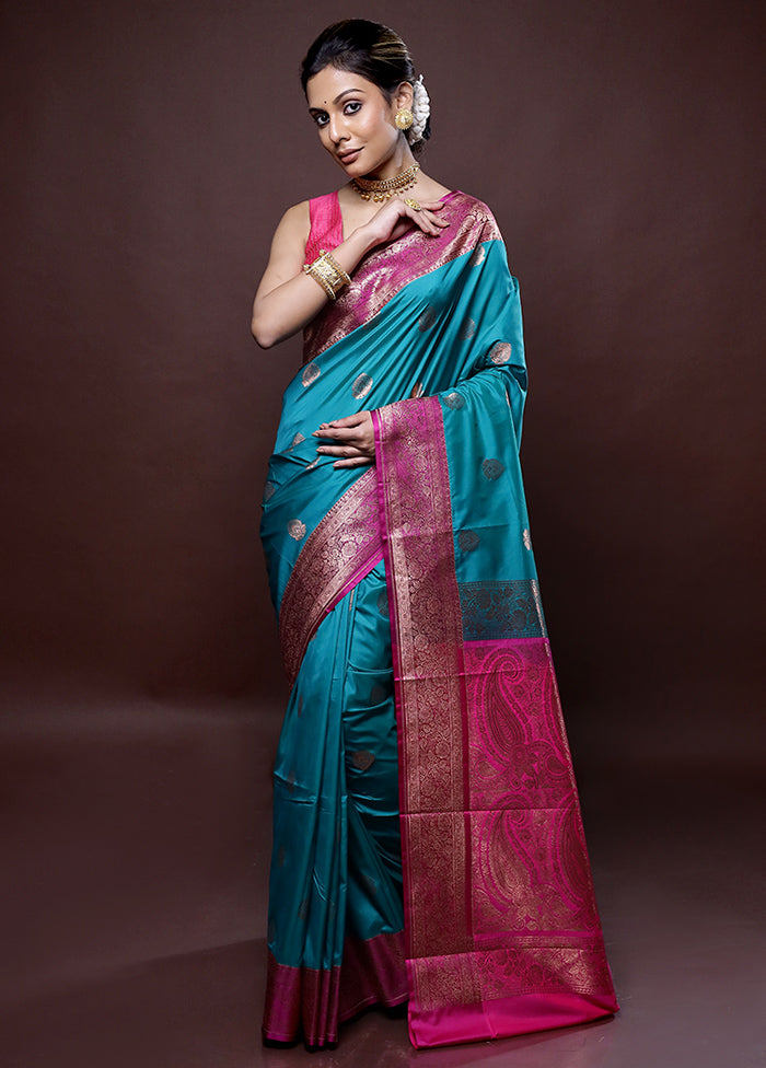 Green Katan Silk Saree Without Blouse Piece - Indian Silk House Agencies