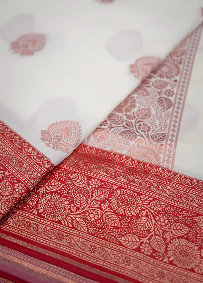 Cream Katan Silk Saree Without Blouse Piece - Indian Silk House Agencies