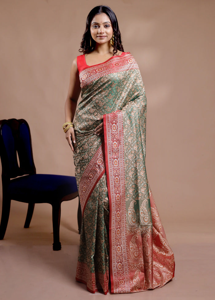Green Jamewar Banarasi Silk Saree With Blouse Piece