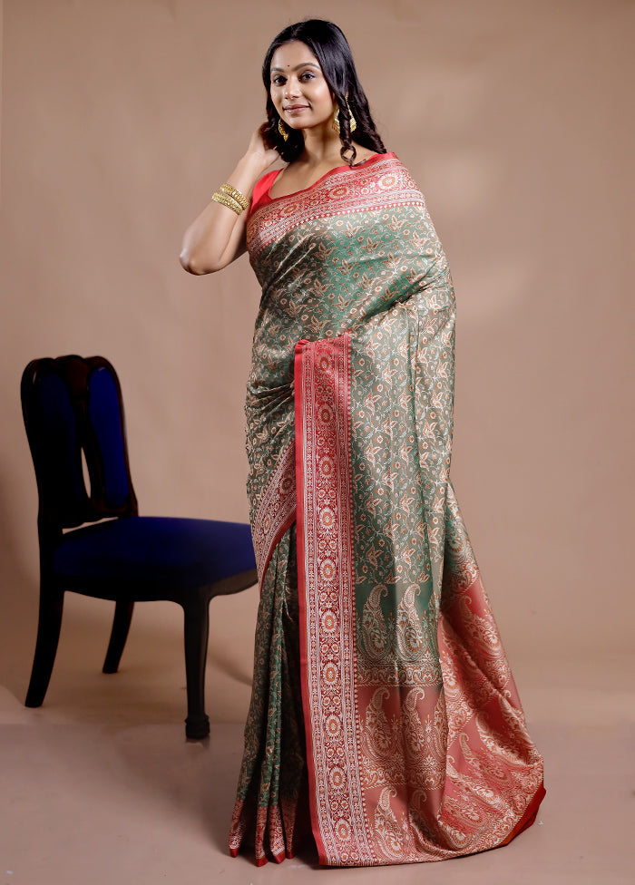 Green Jamewar Banarasi Silk Saree With Blouse Piece - Indian Silk House Agencies