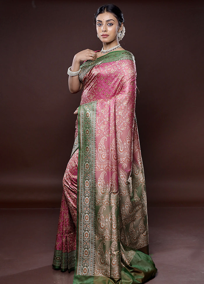 Pink Banarasi Silk Saree Without Blouse Piece - Indian Silk House Agencies