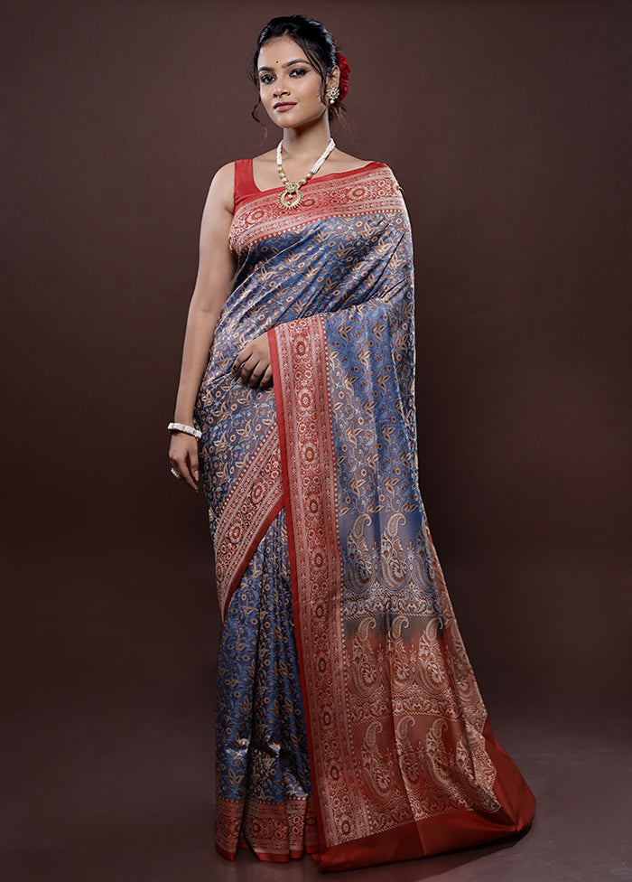 Blue Jamewar Banarasi Silk Saree Without Blouse Piece - Indian Silk House Agencies