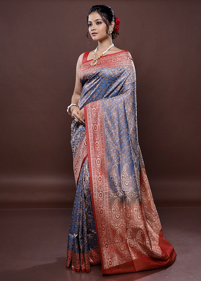 Blue Jamewar Banarasi Silk Saree Without Blouse Piece - Indian Silk House Agencies