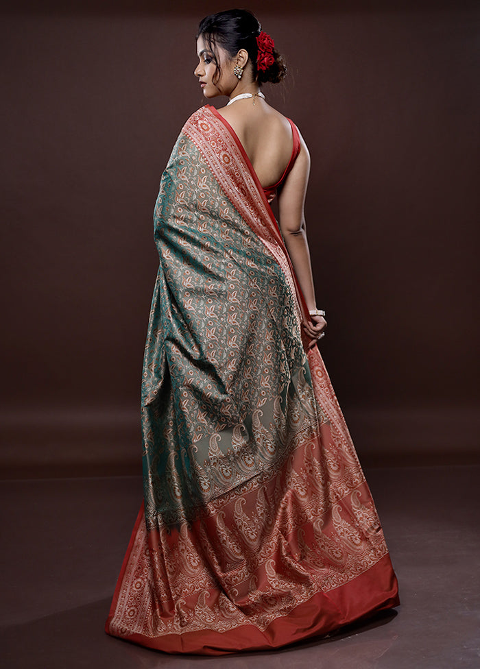 Green Jamewar Banarasi Silk Saree Without Blouse Piece - Indian Silk House Agencies
