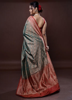 Green Jamewar Banarasi Silk Saree Without Blouse Piece - Indian Silk House Agencies