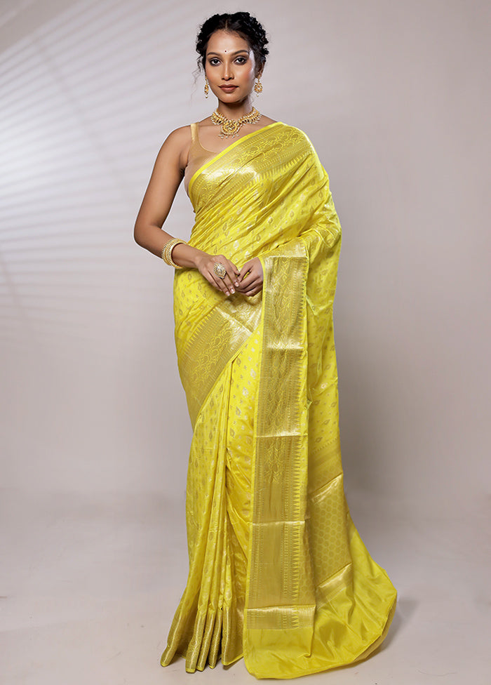 Yellow Dupion Silk Saree Without Blouse Piece