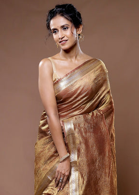 Brown Crushed Tissue Silk Saree With Blouse Piece