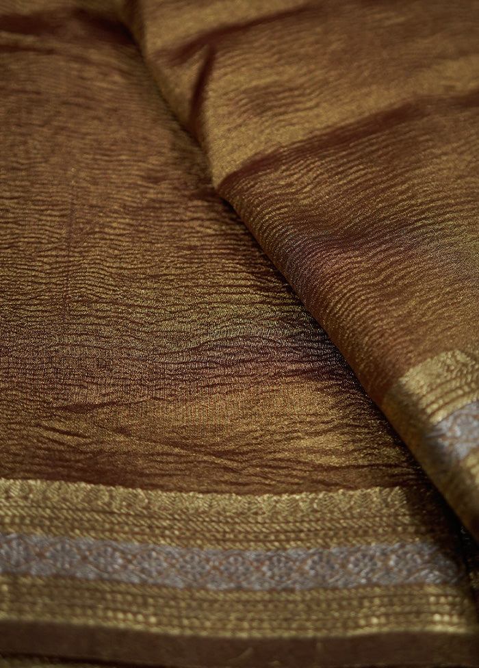 Brown Crushed Tissue Silk Saree With Blouse Piece