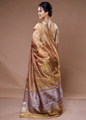 Brown Crushed Tissue Silk Saree With Blouse Piece