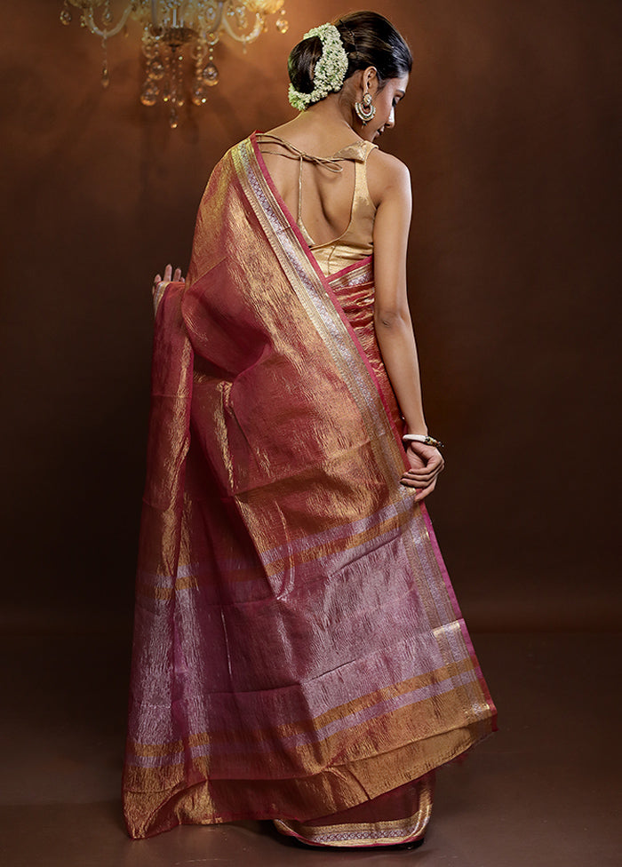 Orange Crushed Tissue Silk Saree With Blouse Piece - Indian Silk House Agencies