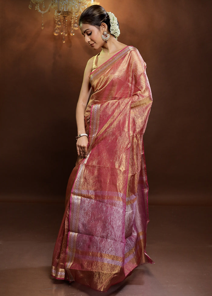 Orange Crushed Tissue Silk Saree With Blouse Piece - Indian Silk House Agencies