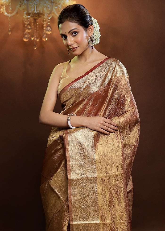 Cream Crushed Tissue Silk Saree With Blouse Piece