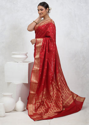 Red Kanjivaram Pure Silk Saree With Blouse Piece