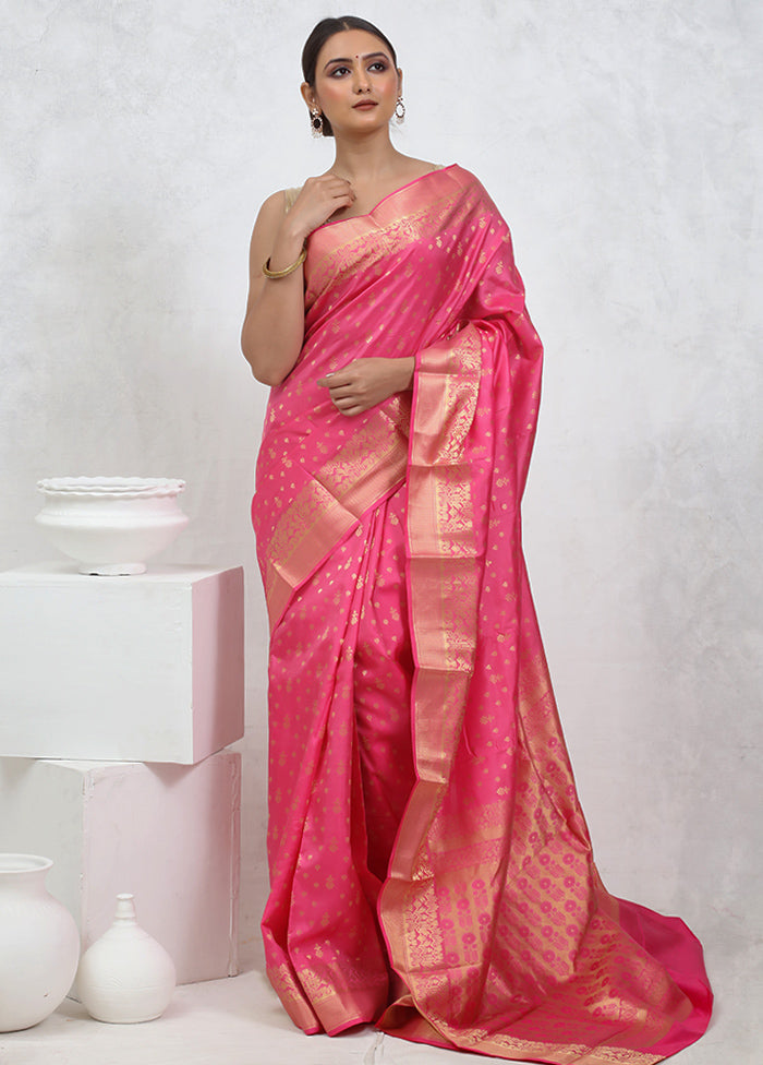 Pink Kanjivaram Pure Silk Saree With Blouse Piece