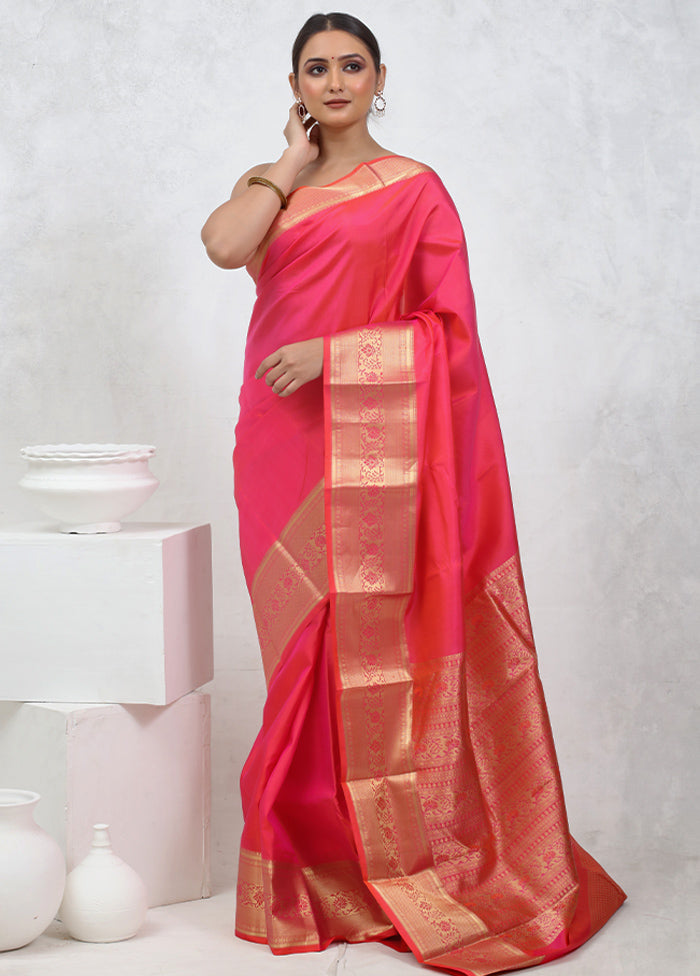 Pink Kanjivaram Pure Silk Saree With Blouse Piece