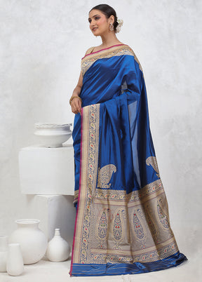 Blue Banarasi Pure Silk Saree With Blouse Piece