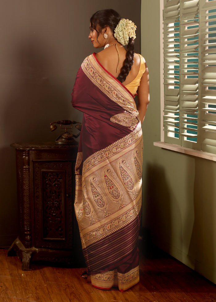 Purple Banarasi Pure Silk Saree With Blouse Piece - Indian Silk House Agencies