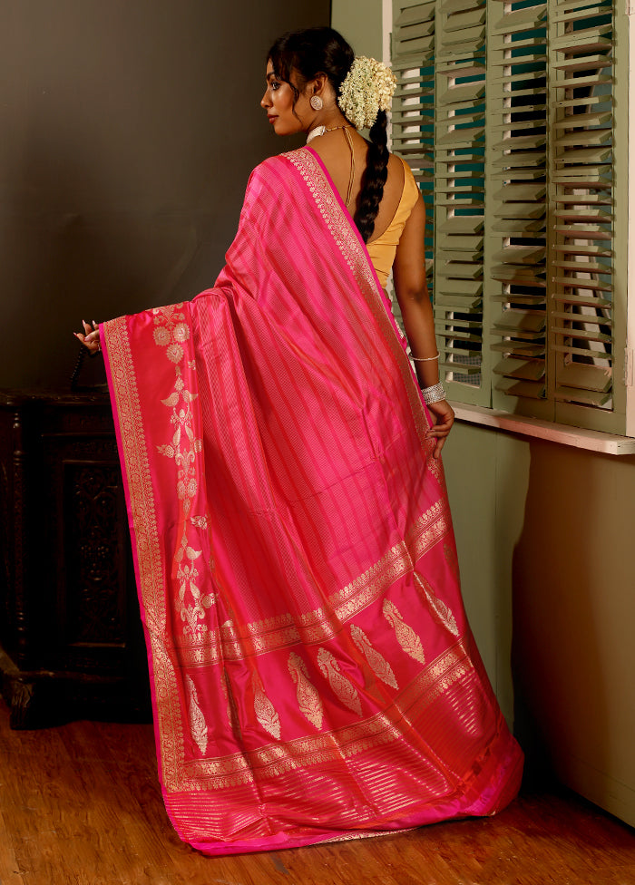 Pink Uppada Pure Silk Saree With Blouse Piece