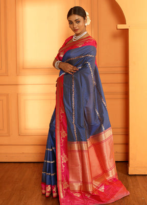 Blue Uppada Pure Silk Saree With Blouse Piece - Indian Silk House Agencies