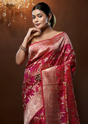 Pink Handloom Uppada Pure Silk Saree With Blouse Piece
