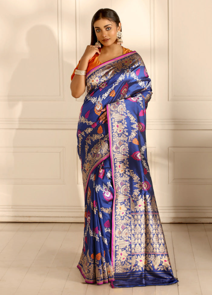 Blue Uppada Pure Silk Saree With Blouse Piece