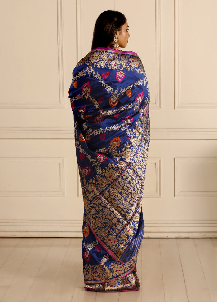 Blue Uppada Pure Silk Saree With Blouse Piece - Indian Silk House Agencies
