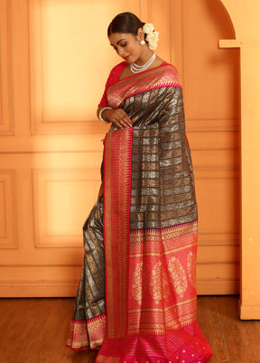 Black Uppada Pure Silk Saree With Blouse Piece - Indian Silk House Agencies