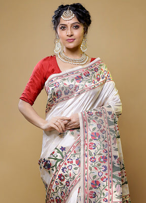 Cream Handloom Uppada Pure Silk Saree With Blouse Piece - Indian Silk House Agencies