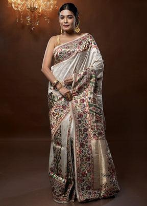 Cream Handloom Uppada Pure Silk Saree With Blouse Piece
