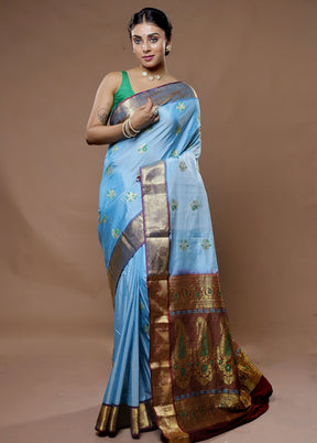 Blue Kanjivaram Silk Saree With Blouse Piece - Indian Silk House Agencies