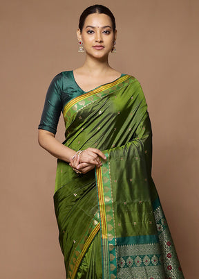 Green Kanjivaram Silk Saree With Blouse Piece