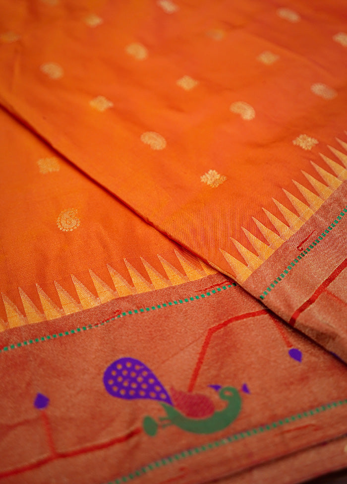Orange Kanjivaram Pure Silk Saree Without Blouse Piece