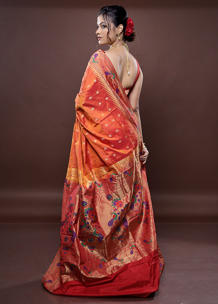 Orange Kanjivaram Pure Silk Saree Without Blouse Piece - Indian Silk House Agencies