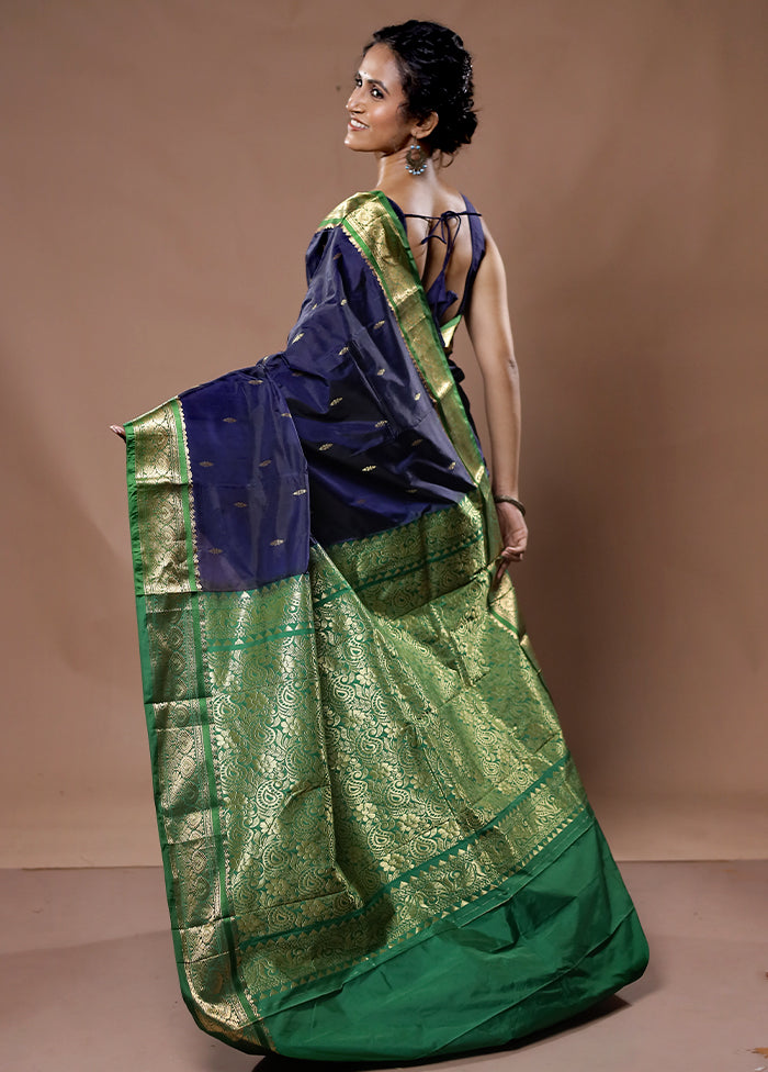 Purple Kanjivaram Silk Saree With Blouse Piece