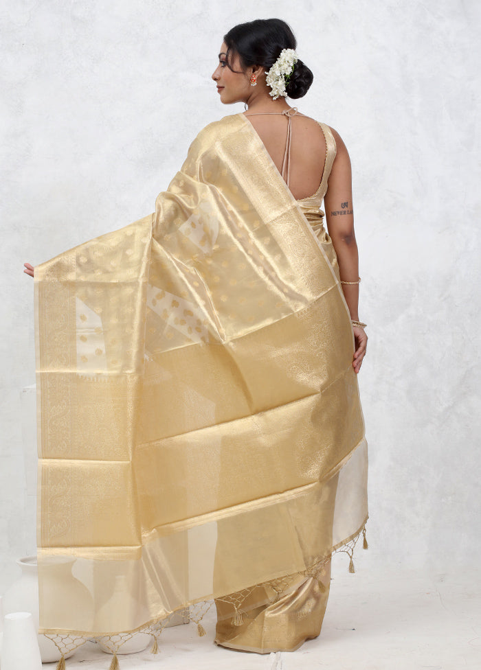 Cream Tissue Silk Saree With Blouse Piece