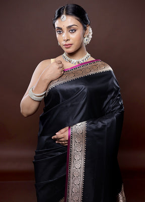 Black Banarasi Silk Saree Without Blouse Piece - Indian Silk House Agencies