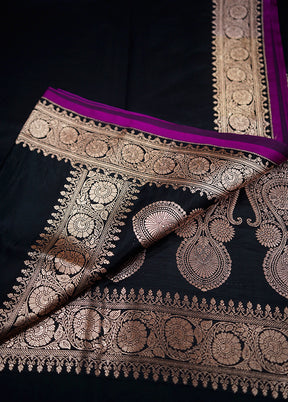 Black Banarasi Silk Saree Without Blouse Piece - Indian Silk House Agencies