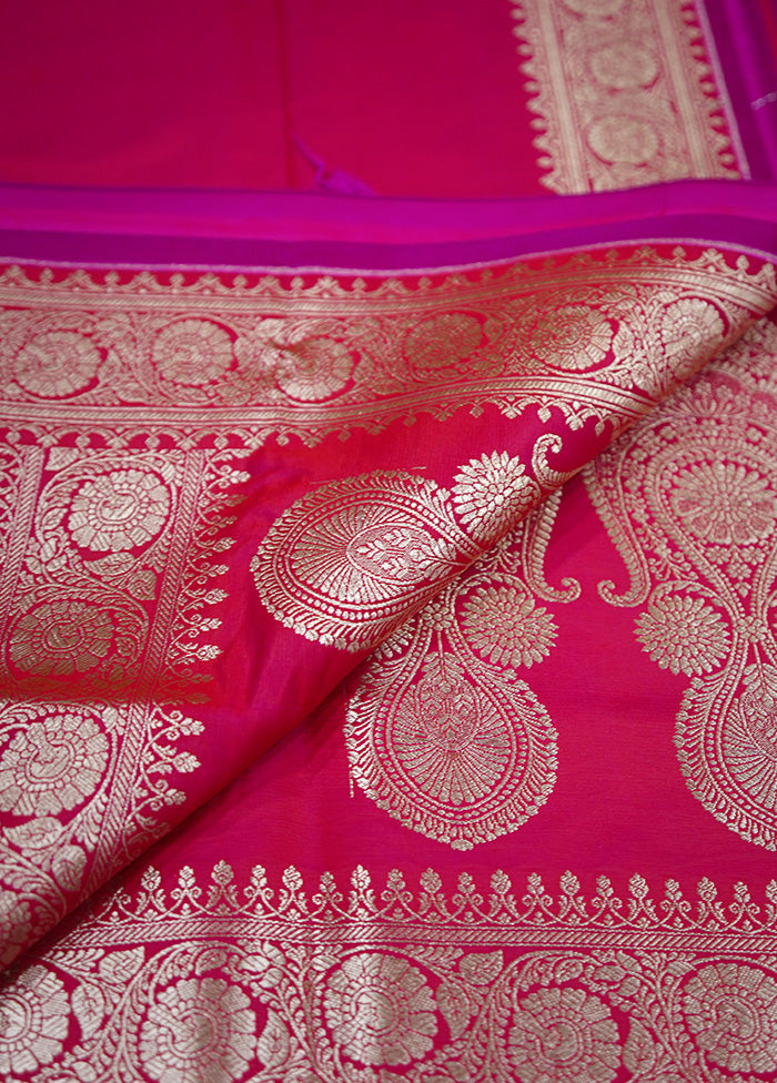 Pink Banarasi Silk Saree Without Blouse Piece