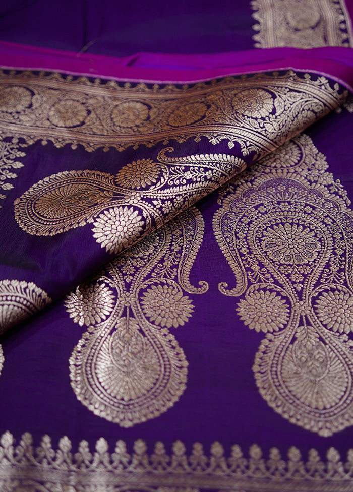 Purple Banarasi Silk Saree Without Blouse Piece